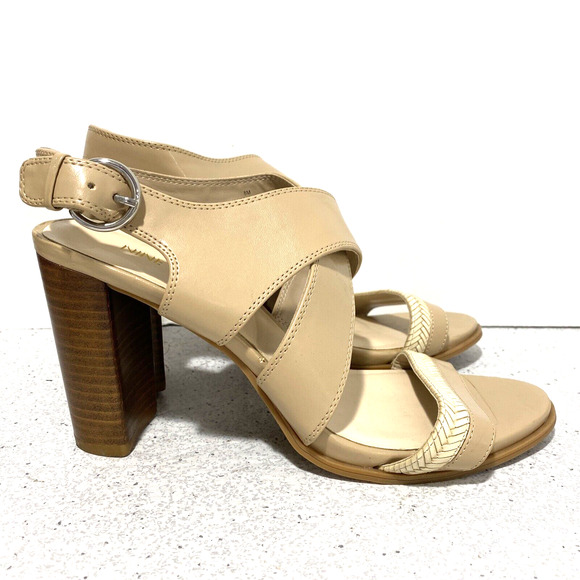 Nine West Pickett strappy high heel sandals nude tan woven faux leather US 8M - Picture 6 of 9